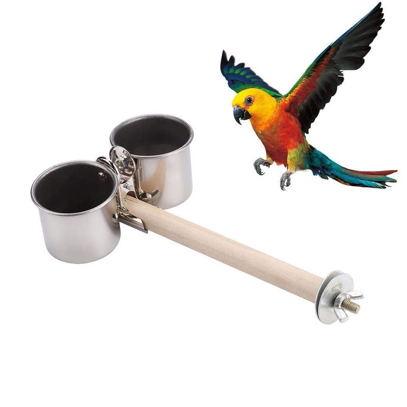 Litewoo Bird Perch with Feeder CupsBowls Stainless Steel Odorless with Holder Hanger for Outside Durable Water Food Dispenser for Parakeet Cockatiel Conure African Grey Macaw Cage Accessories (A-18CM) - Image 1